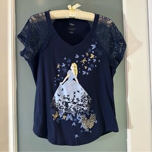 Disney Cinderella Women's Navy Top w Lace Sleeves